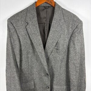 Farah WFF Mens Grey Herringbone Tweed Blazer Sport Coat Elbow Patches 44R